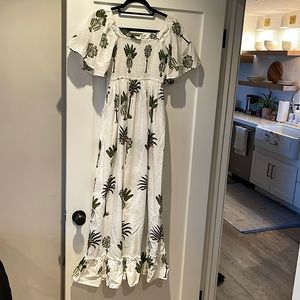 Pink City Prints, XS, Cotton Palm print dress with pockets.